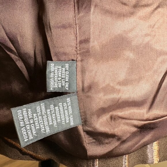 ELLEN TRACY Wool and Angora Brown Oversized Jacket with Gold Embroidery - Picture 5 of 5